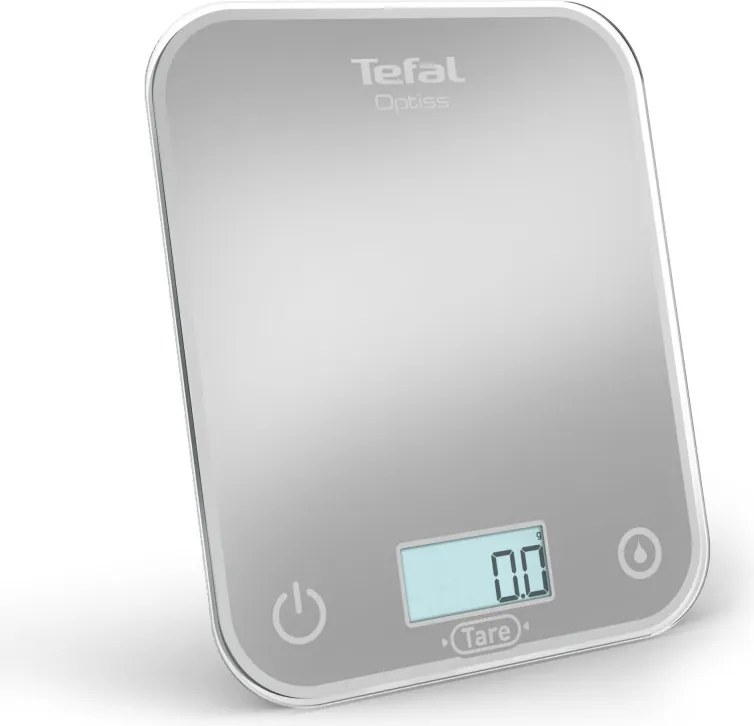 Кухненска везна Tefal Optiss BC50U4V0, До 5 кг, ТАРА, LCD, Стъкло, Големи цифри, Сребрист