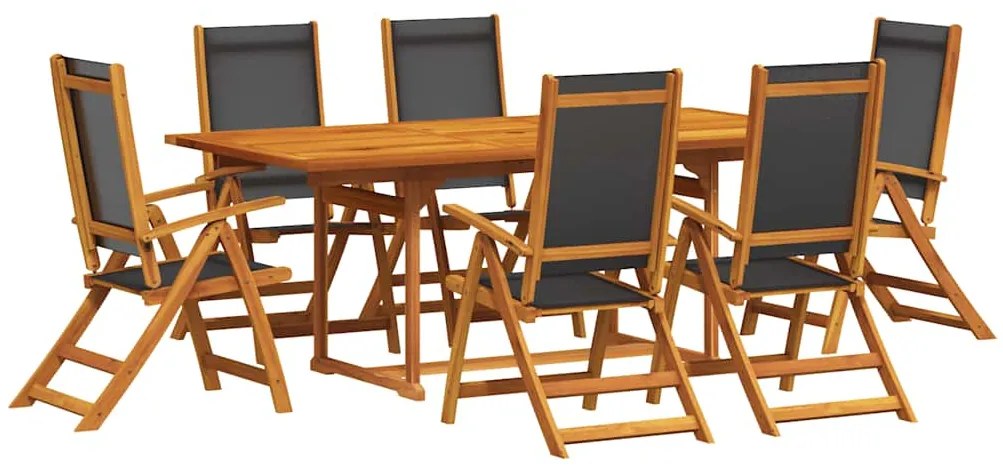 3279261 vidaXL Градински трапезен комплект, 7 части, акация масив и textilene