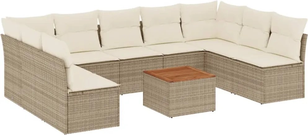3256121 vidaXL Градински диван с възглавници, 10 части, бежов полиратан