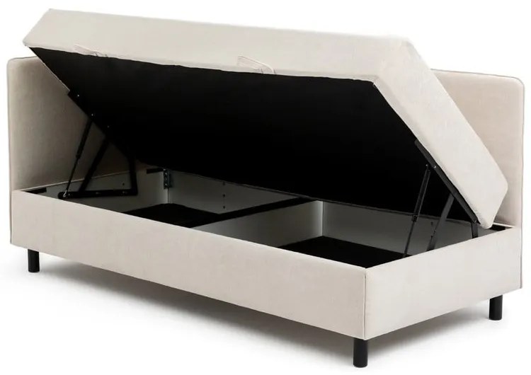 Бежово единично легло тапицирано с място за съхранение с включен матрак 90x200 cm Avela – Bonami Selection