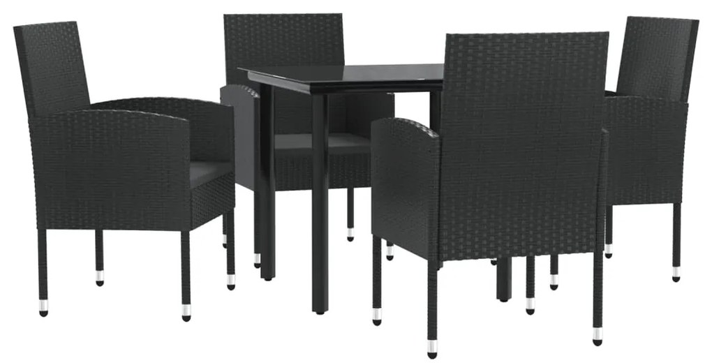 3203345 vidaXL Градински трапезен комплект 5 части черен полиратан и стомана