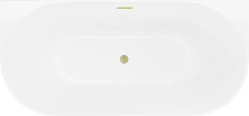 Mexen Oval Slim свободно стояща вана срещу стена 170 x 80 см, бяла, преливник златист четков - 52661708000-55