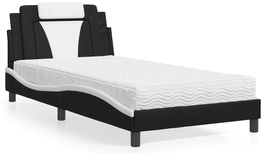 3208780 vidaXL Легло Viana без матрак, черно и бяло, 100x200  см, изкуствена кожа