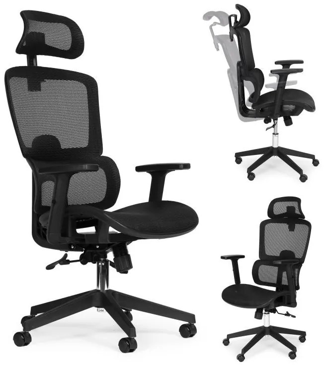 Ергономичен офис стол с регулируема облегалка за глава и мрежеста облегалка