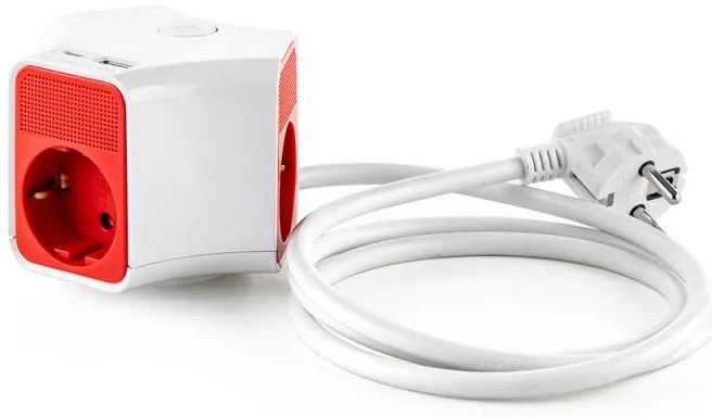 Разклонител с ключ Muhler 1006118, 3680W, 3 гнезда, 2 X USB А+C, 16A, IP20, Бял/оранжев