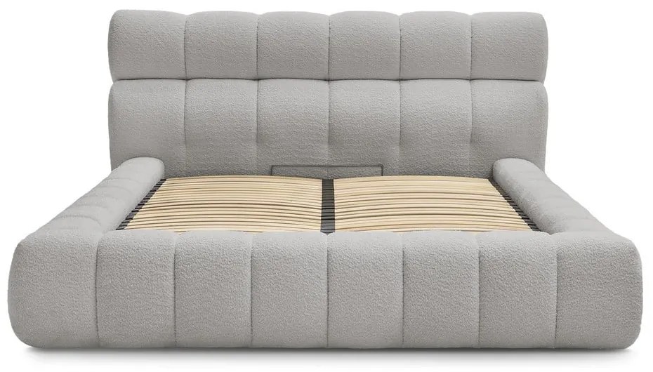 Светлосиво двойно тапицирано легло с място за съхранение с включена подматрачна рамка 160x200 cm Mont Blanc – Bobochic Paris