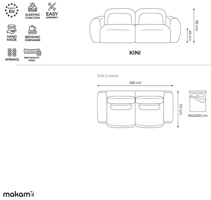 Светлосив разтегателен диван с място за съхранение от рипсено кадифе 266 cm Kini – Makamii