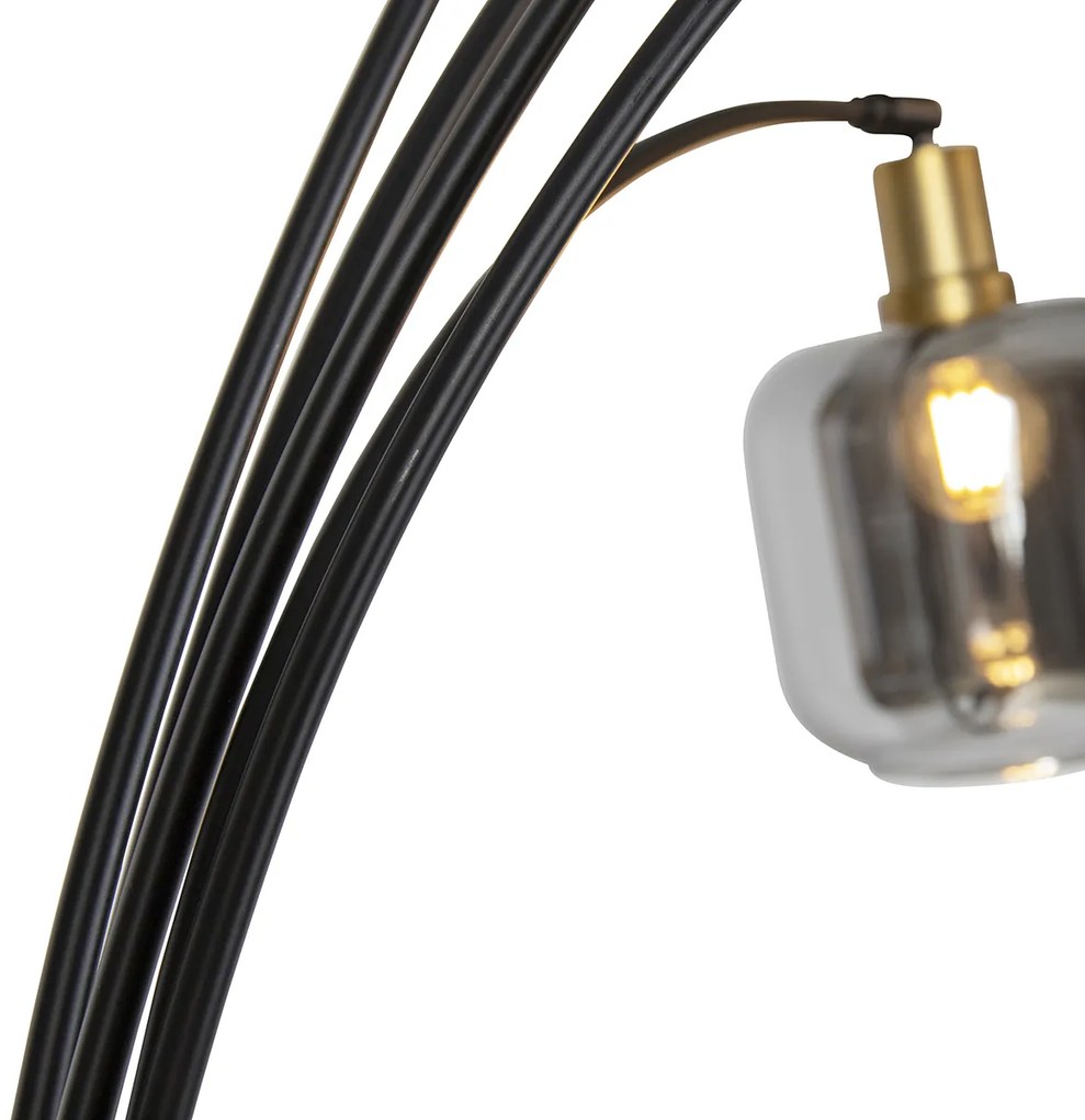 Подова лампа черна със злато с опушено стъкло 5-светлина - Zuzanna