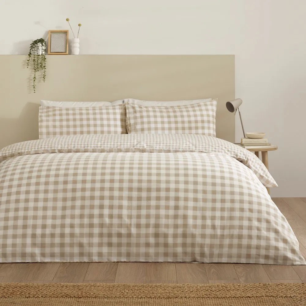 Бежово двойно 3 части спално бельо 200x200 cm Bamford Gingham Check – Catherine Lansfield