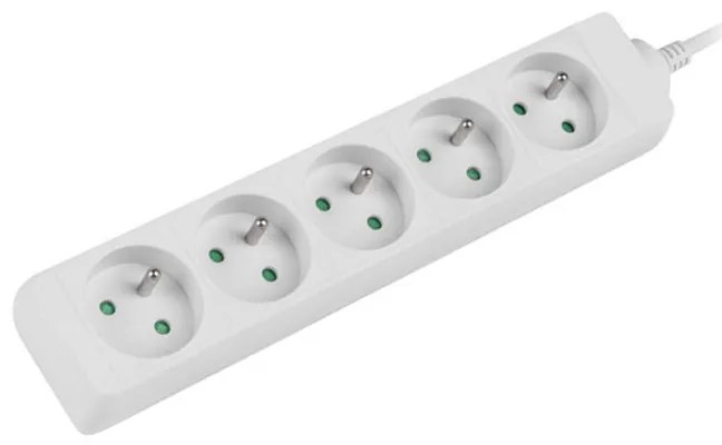 Разклонител LANBERG, 2500W, 1.5 метра, 5 контакта, Защита за деца, Бял