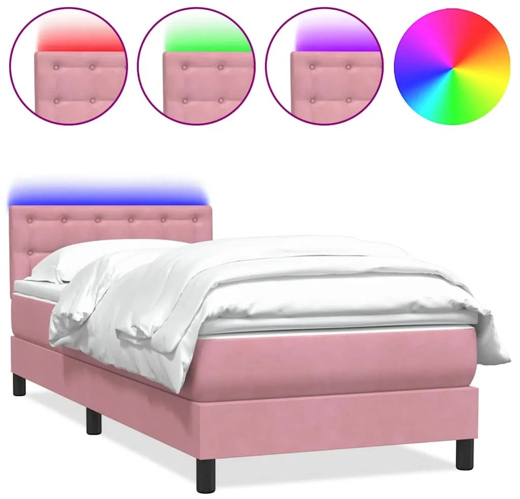 3317306 vidaXL Боксспринг легло с матрак и LED, розово, 100x220 см, кадифе