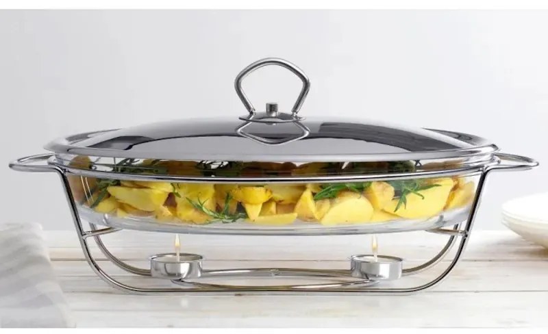 Съд за топло сервиране Bohmann BH 2008-30CG, 3l, Термоустойчиво стъкло, Капак, Поставка, Инокс