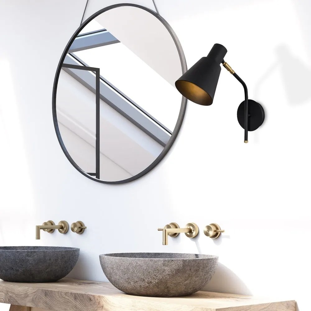 Черна/ в златист цвят стенна лампа ø 15 cm Kem – Opviq lights