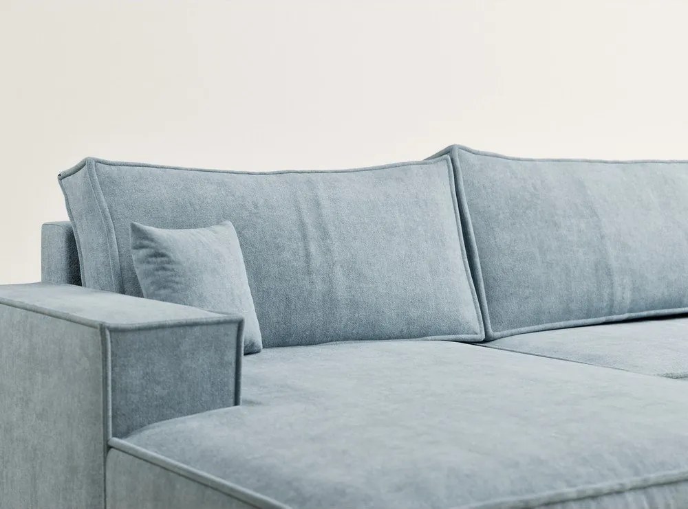 Светлосин шенилов сгъваем/с място за съхранение ъглов диван (U форма) Kyoto – Maison de Rêve