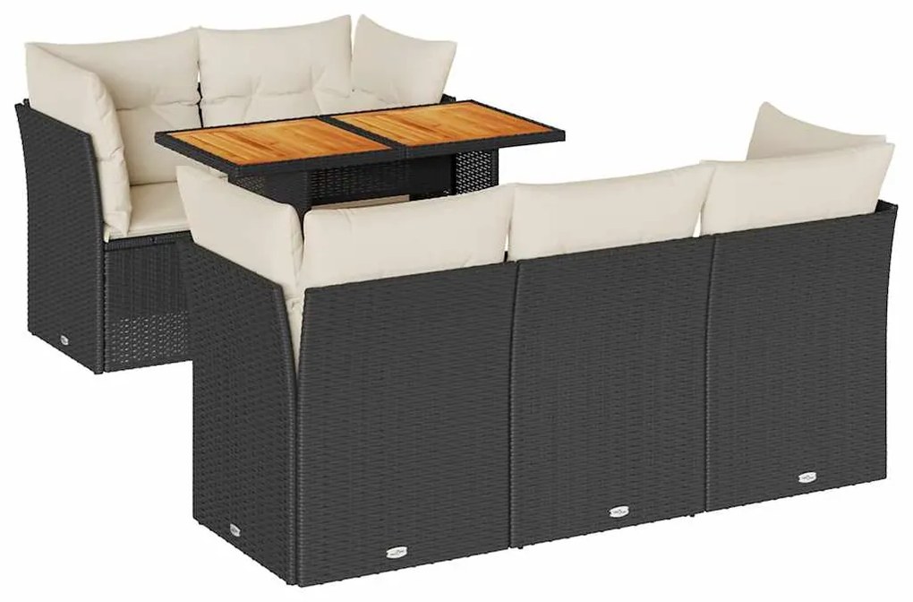 3326884 vidaXL Градински диван с възглавници, 6 части, черен, полиратан