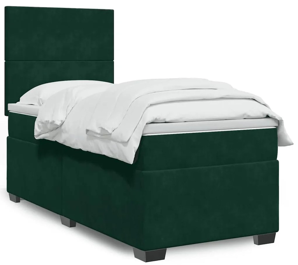 3293083 vidaXL Боксспринг легло с матрак, тъмнозелена, 90x190 см, кадифе