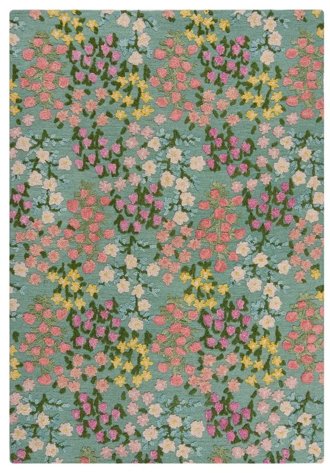 Ръчно изработен вълнен килим в цвят мента 120x170 cm Emilia Floral – Flair Rugs