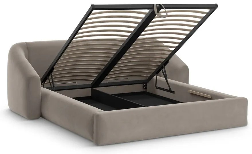 Светлокафяво двойно легло 200x200 cm тапицирано с място за съхранение с включена подматрачна рамка Campi – Cosmopolitan Design