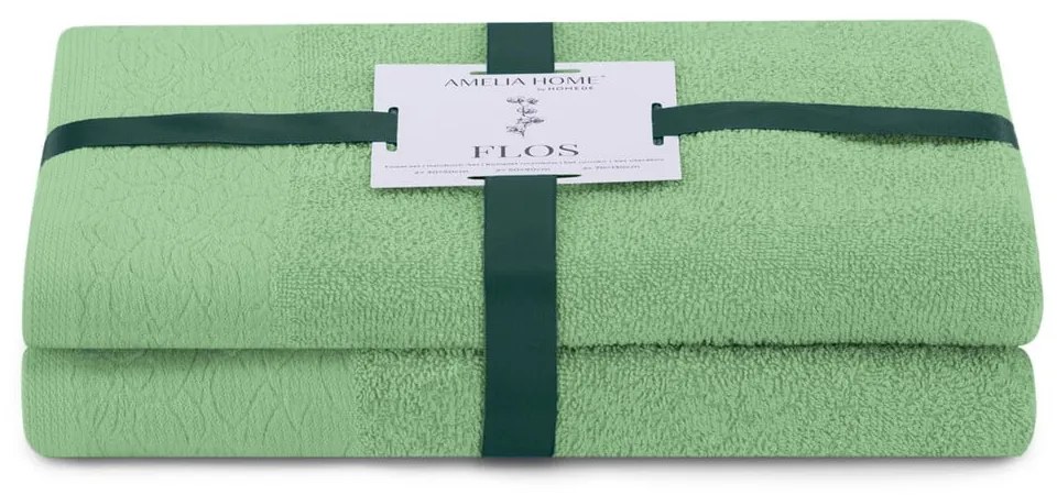Светлозелени памучни хавлии и кърпи за баня в комплект 2 бр. от тери Flos – Restilo