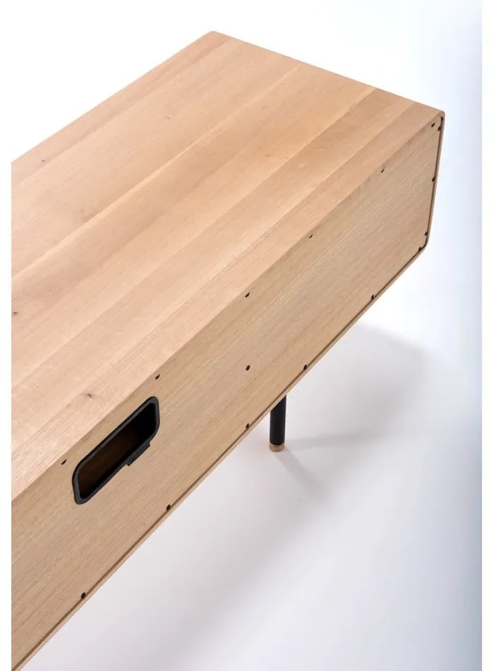 Черна/естествена маса за телевизор от масивен дъб 160x48 cm Fina – Gazzda