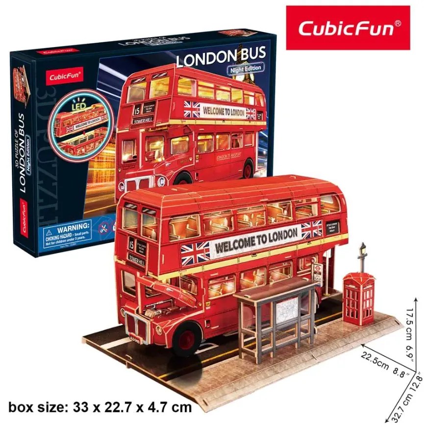 Cubic Fun - Пъзел 3D London Bus Night Edition 161ч. с LED светлини L538h