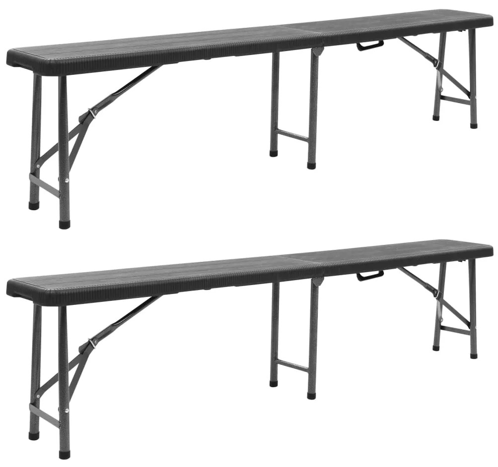 48832 vidaXL Сгъваеми градински пейки, 2 бр, 180 см, HDPE, черни