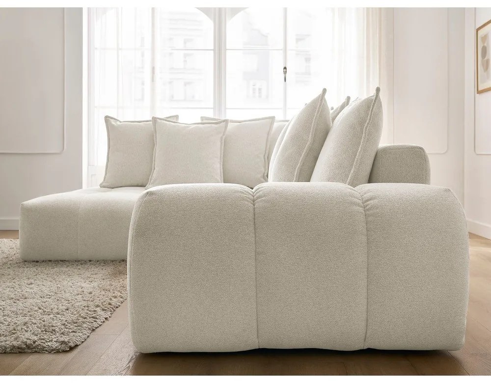 Бял шенилов сгъваем/с място за съхранение ъглов диван (ляв ъгъл/L форма) Everest – Bobochic Paris