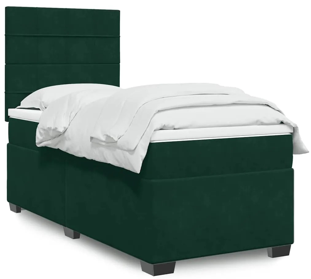 3290789 vidaXL Боксспринг легло с матрак, тъмнозелена, 90x190 см, кадифе