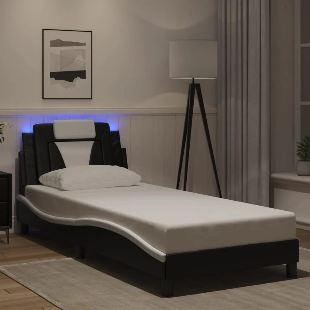 3213985 vidaXL Рамка за легло Viana с LED без матрак черно и бяло 80x200 см