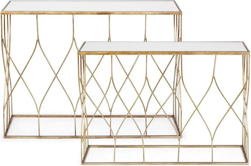 Конзолни маси в комплект 2 бр. със стъклен плот в златист цвят 33x104 cm Elenor – Bizzotto