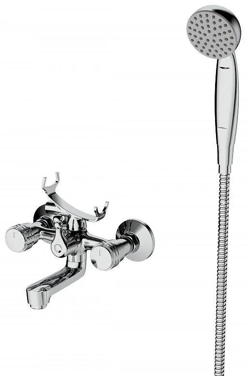 Стенен смесител за вана и душ КЛИЕР ICF 6005838C, Inter Ceramic, месинг, хром, с подвижен душ и шлаух, 10.9x14.7см