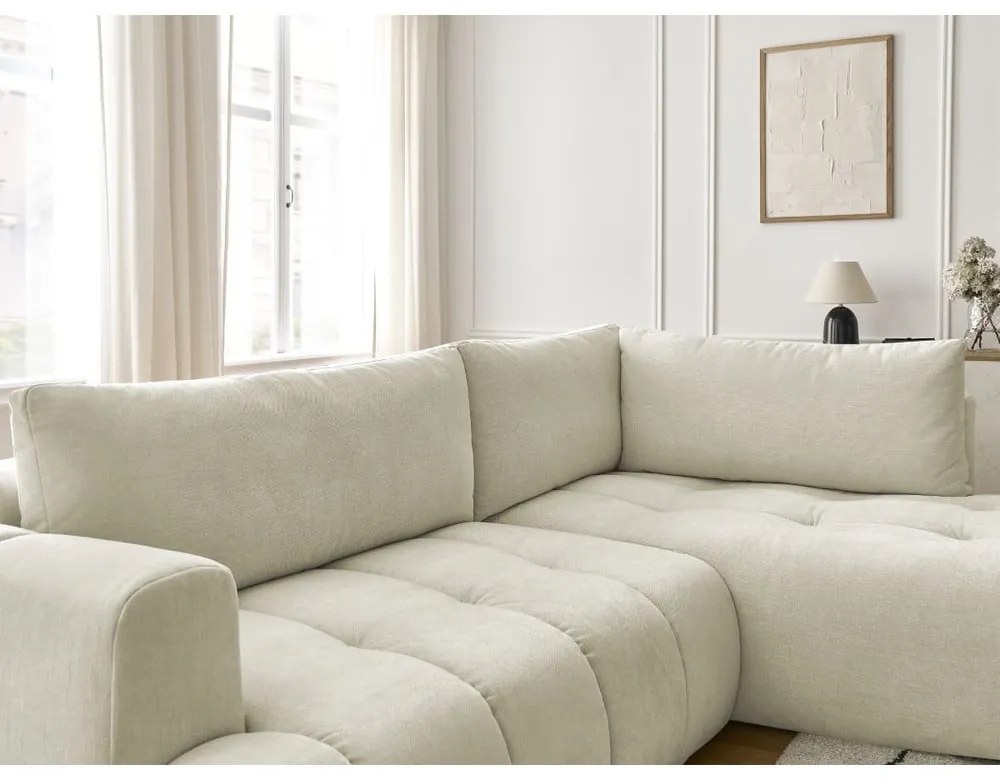 Бежов сгъваем/с място за съхранение ъглов диван (десен ъгъл/L форма) Fuji – Bobochic Paris