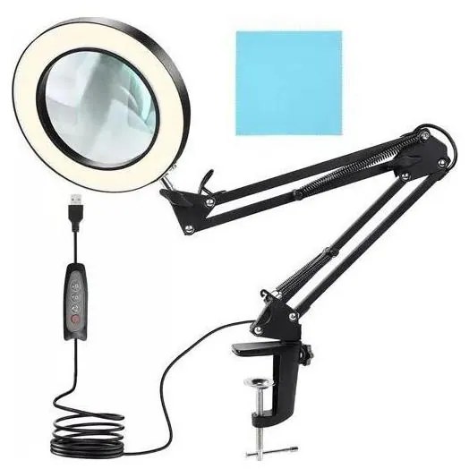 LED Димируема настолна лампа с лупа LED/6W/5V черен