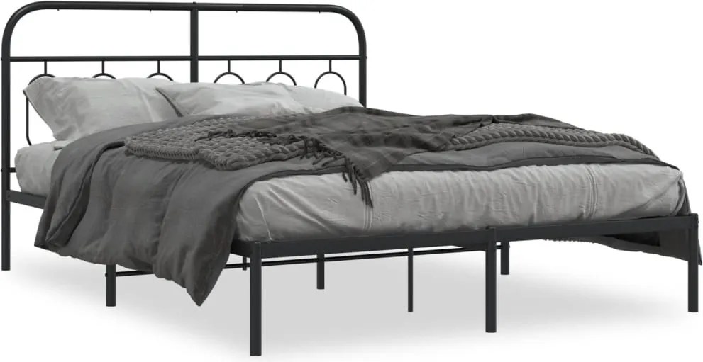 377119 vidaXL Метална рамка за легло с горна табла, черна, 150x200 см