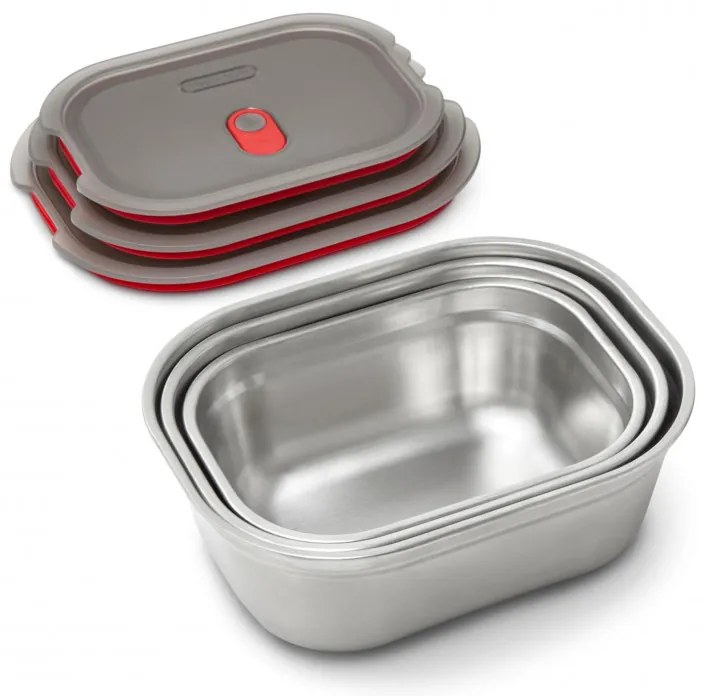 Комплект 3 бр кутии за храна Black+Blum Meal Prep FBSS-BX-PACK1, 0.6/0.9/1.2 l, Правоъгълни, Подходящи за фурна, Без BPA, Неръждаема стомана, Сив