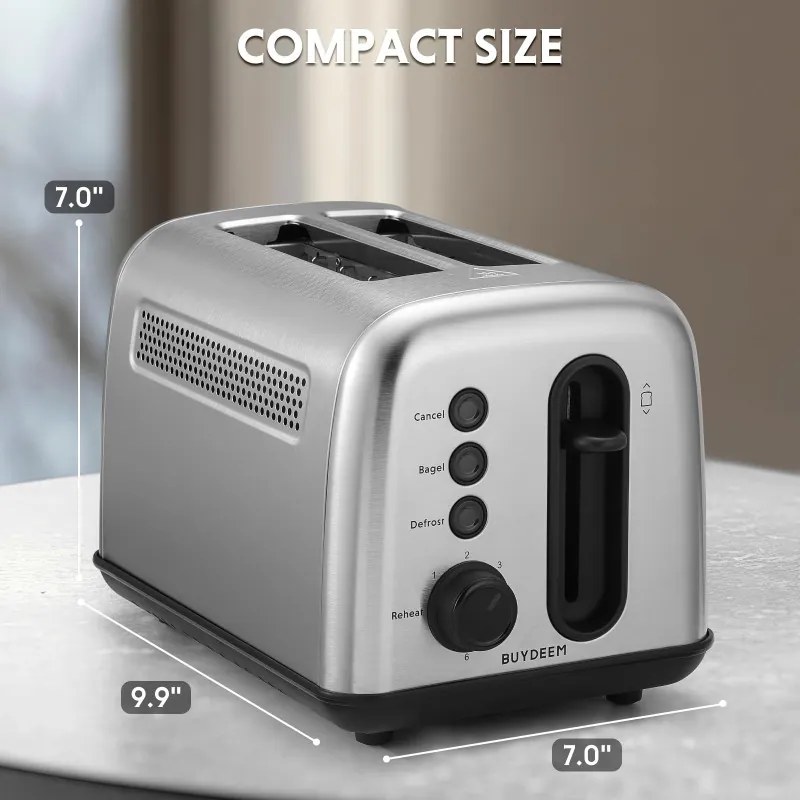 Тостер за хляб Buydeem DT620E-SS/EU, 900W, До 204C°, 7 програми, Широки отвори, Високо изскачане, Инокс