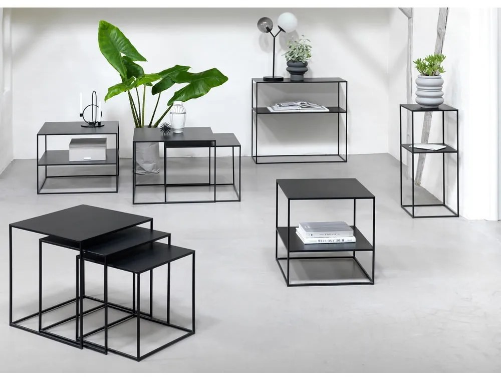 Черна метална масичка за кафе 65x65 cm Pebble – Unique Furniture