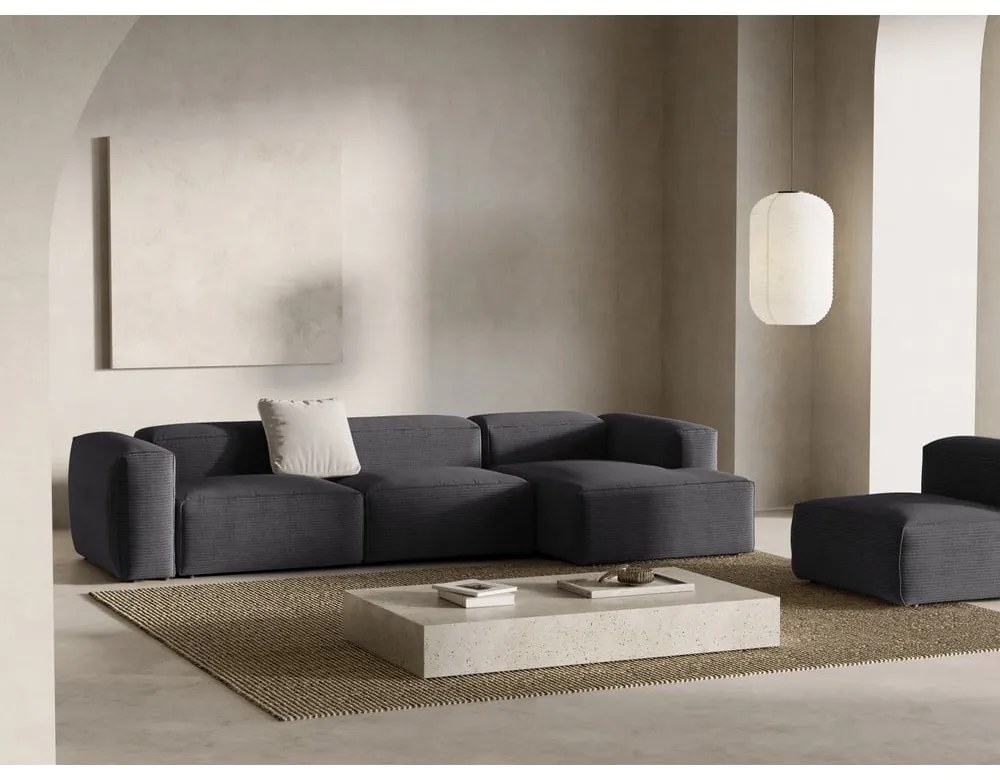 Тъмносив ъглов диван от рипсено кадифе (десен ъгъл) Bergamo – Cosmopolitan Design