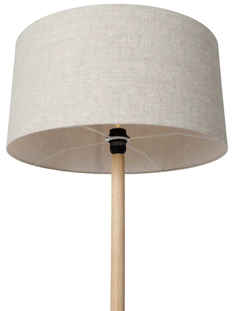 Рустикална подова лампа дърво с светлокафяв абажур - Mels