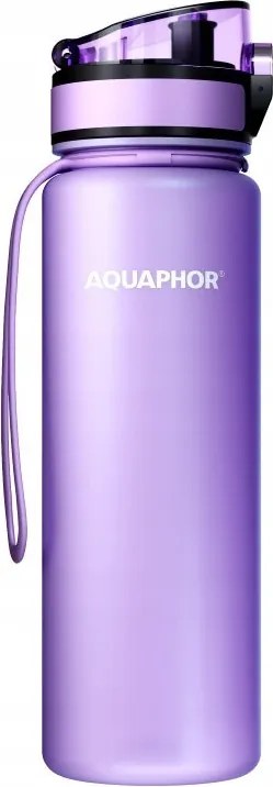 Филтрираща бутилка за вода Aquaphor City 160042, 500 мл, Тритан, Активен въглен, Aqualen, Заключващ се капак, Лавандула