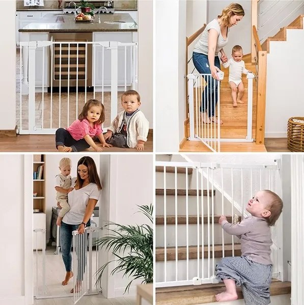 Предпазна преграда за деца и животни, регулируема ширина 74-132см, монтаж без пробиване, бяла