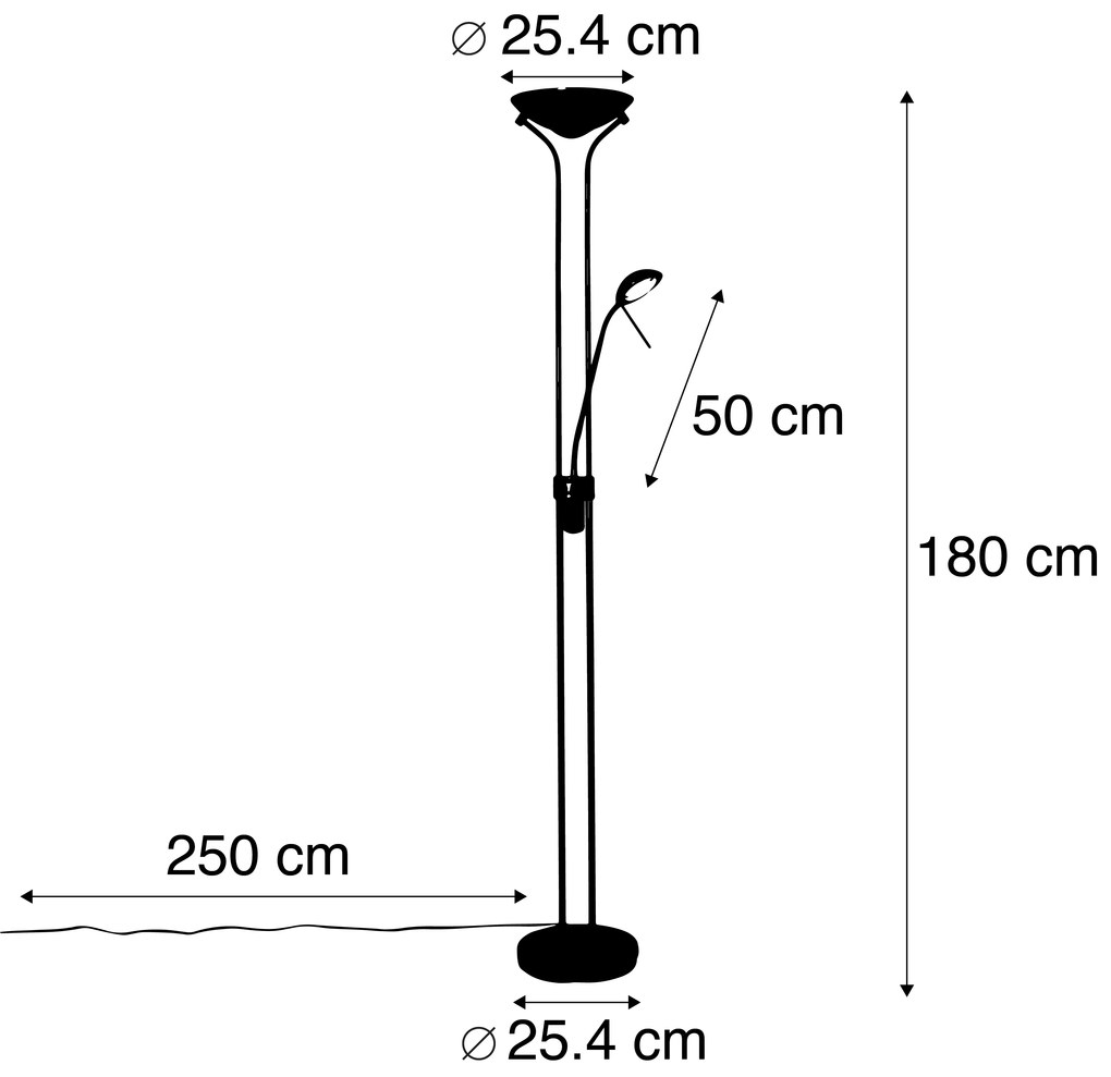 Модерна подова лампа месинг с лампа за четене с LED Dim to Warm - Diva