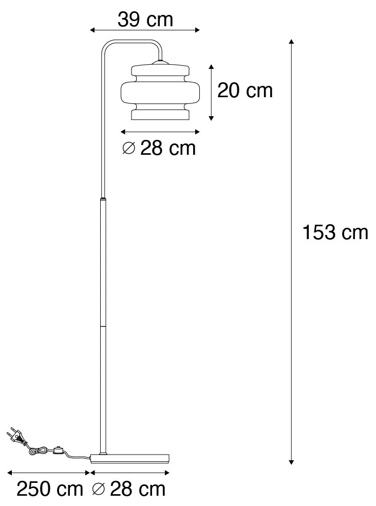 Ретро подова лампа черна със зелено стъкло - Denise