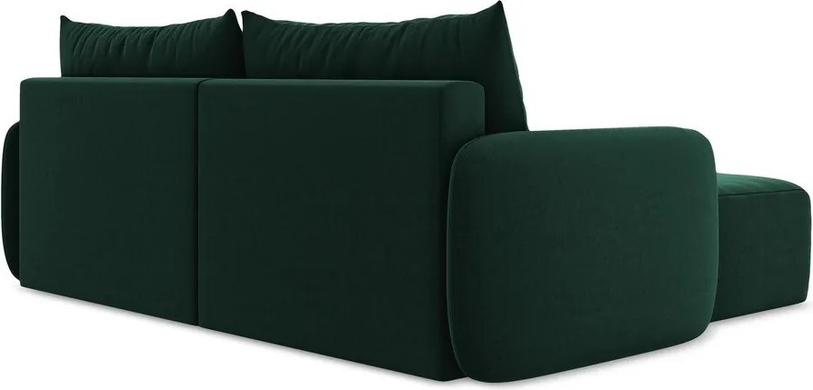 Тъмнозелен кадифен сгъваем/с място за съхранение ъглов диван (ляв ъгъл) Kalena – Makamii