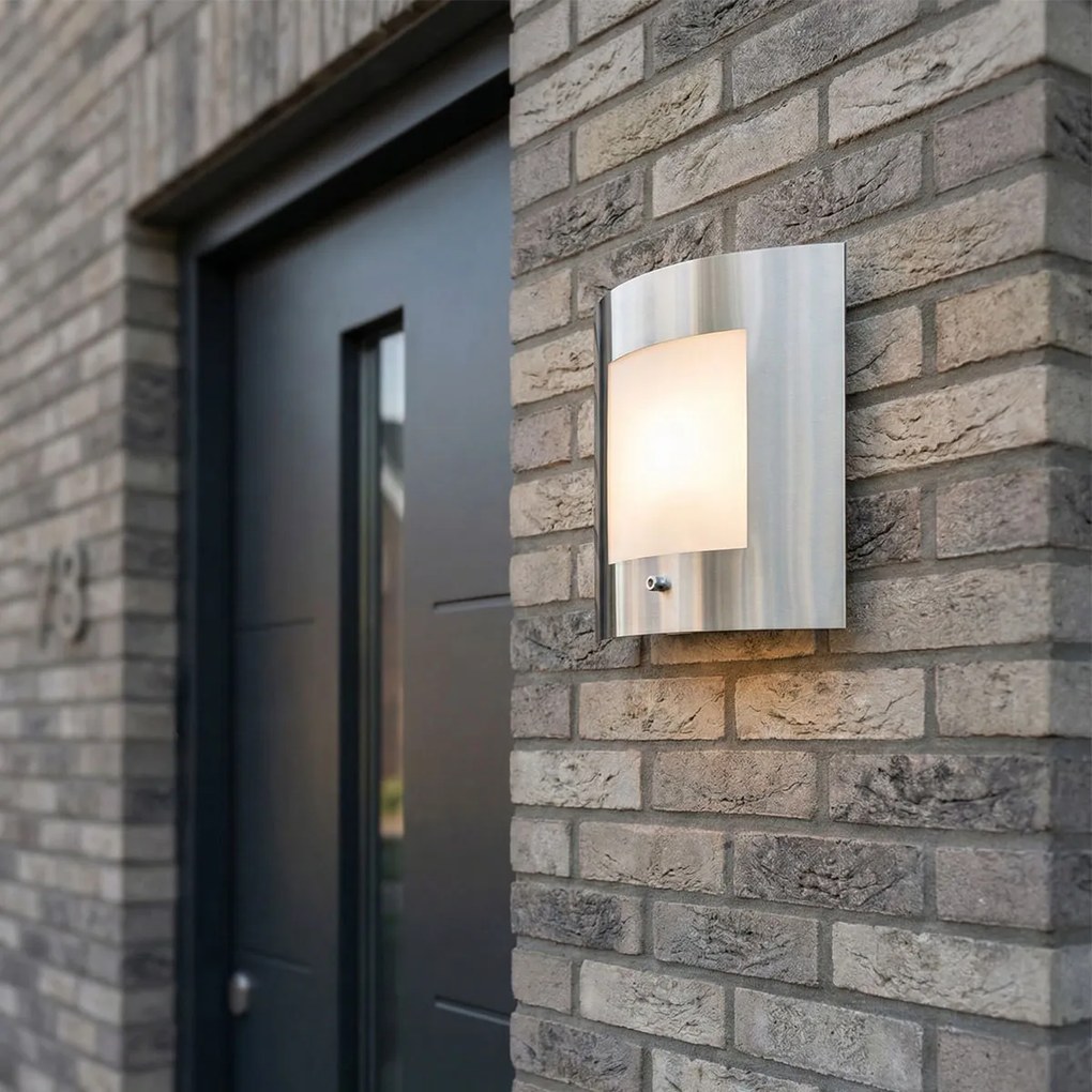 Външна стенна лампа стомана IP44 сензор за здрач - Emmerald