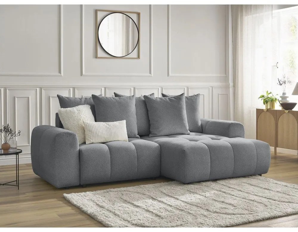 Сив шенилов разтегателен ъглов диван с място за съхранение (десен ъгъл) Roxelane – Bobochic Paris