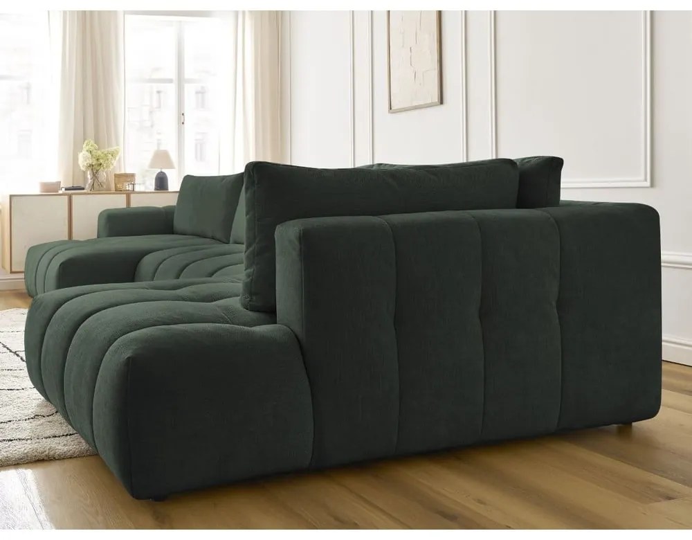 Зелен сгъваем/с място за съхранение ъглов диван (десен ъгъл/U форма) Fuji – Bobochic Paris