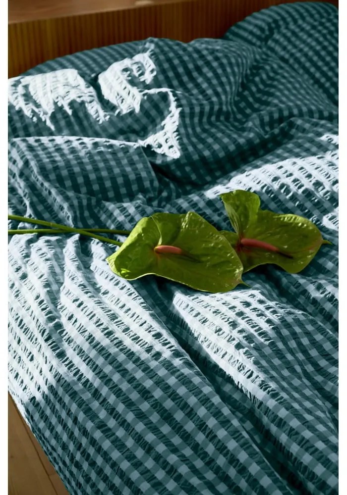 Зелено-синьо единично крепово спално бельо 140x200 cm Bæk&Bølge – JUNA