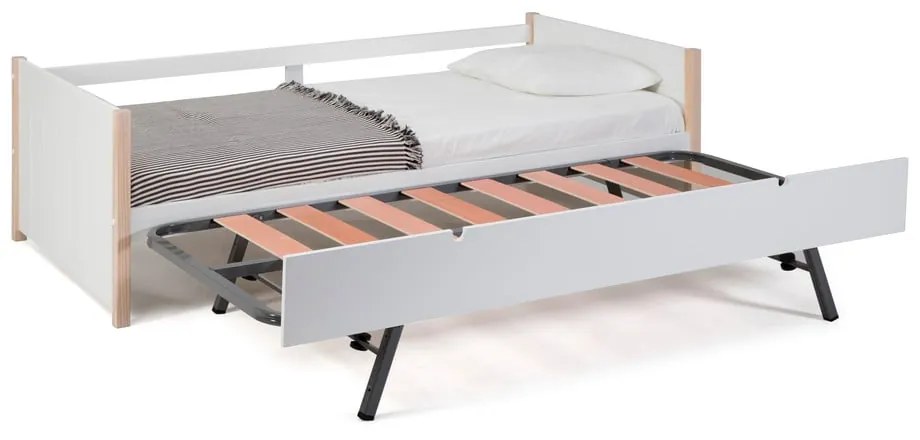 Детско легло от борова дървесина с допълнително разтегателно легло в бял и естествен цвят 90x190 cm Kiara - Marckeric