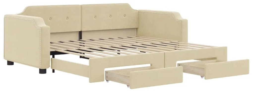 3197679 vidaXL Канапе с изтеглящо легло и чекмеджета кремаво 100x200 см плат